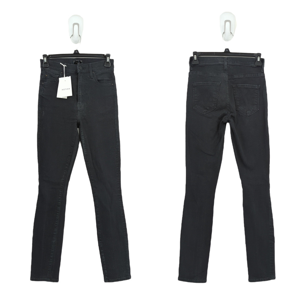 Mother Women 25 Swooner Ankle Jeans Wet Paint Black Skinny Stretch Coated NEW
